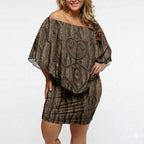 Kioranga Moriori New Zealand Off Shoulder Short Dress Kopi Rakau Carving Art
