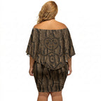 Kioranga Moriori New Zealand Off Shoulder Short Dress Kopi Rakau Carving Art