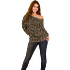 Kioranga Moriori New Zealand Off Shoulder Sweater Kopi Rakau Carving Art