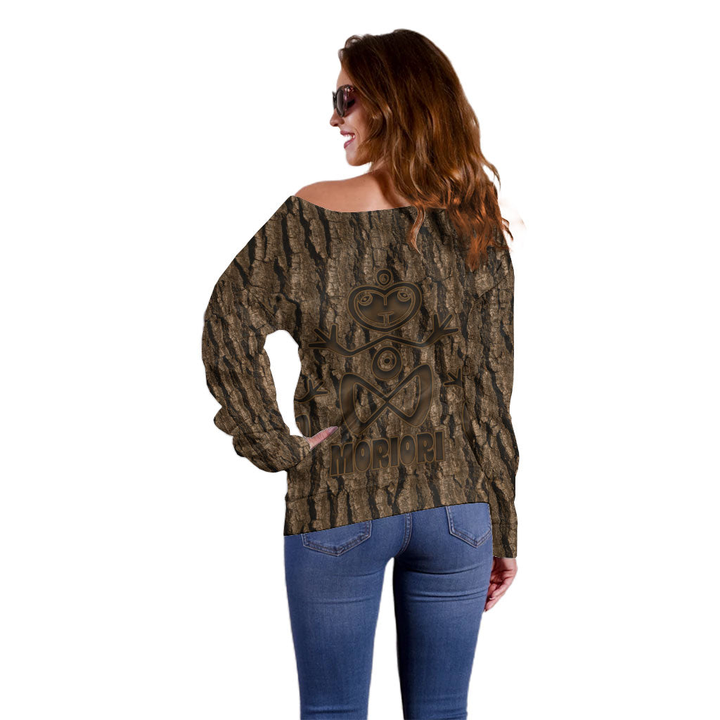 Kioranga Moriori New Zealand Off Shoulder Sweater Kopi Rakau Carving Art
