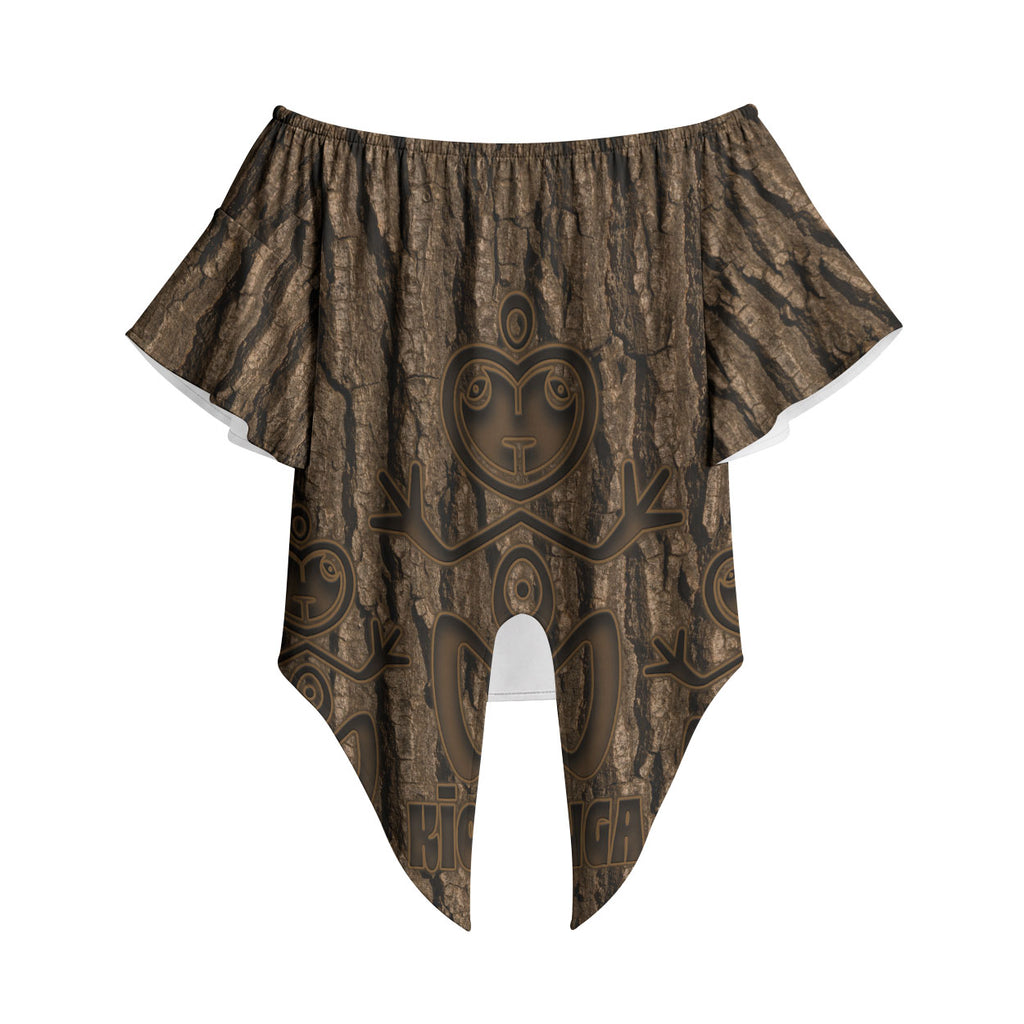 Kioranga Moriori New Zealand Off Shoulder Wrap Waist Top Kopi Rakau Carving Art