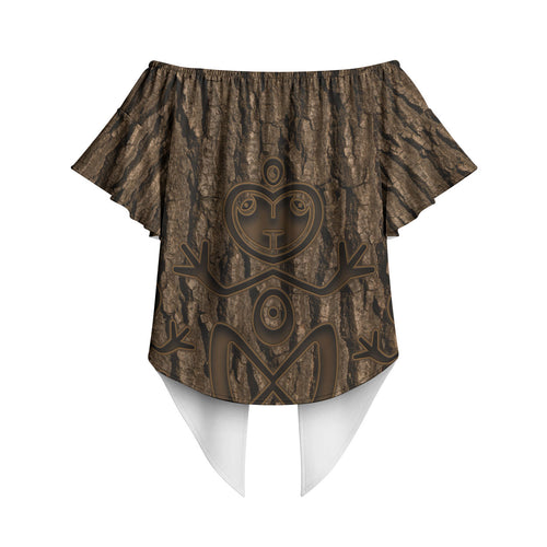 Kioranga Moriori New Zealand Off Shoulder Wrap Waist Top Kopi Rakau Carving Art