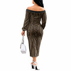 Kioranga Moriori New Zealand Off The Shoulder Long Sleeve Dress Kopi Rakau Carving Art