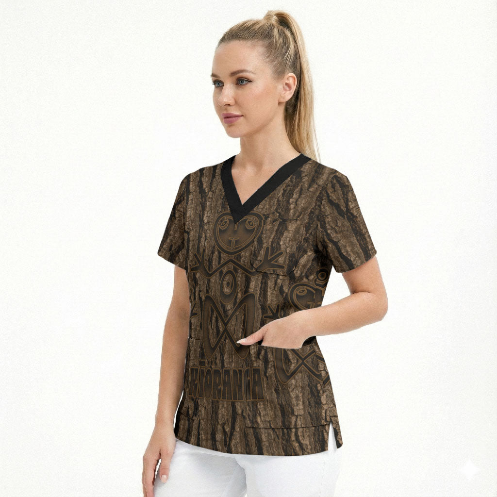 Kioranga Moriori New Zealand Scrub Top Kopi Rakau Carving Art