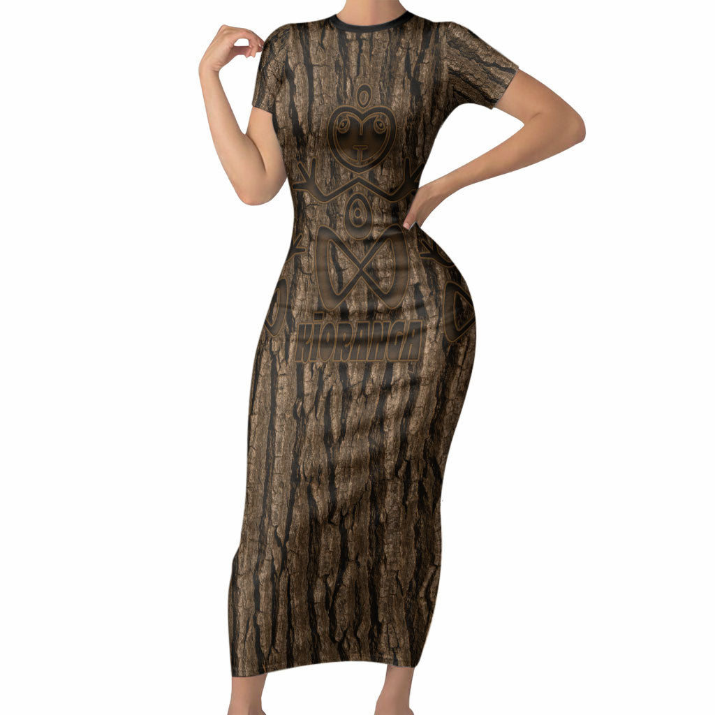 Kioranga Moriori New Zealand Short Sleeve Bodycon Dress Kopi Rakau Carving Art