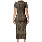 Kioranga Moriori New Zealand Short Sleeve Bodycon Dress Kopi Rakau Carving Art