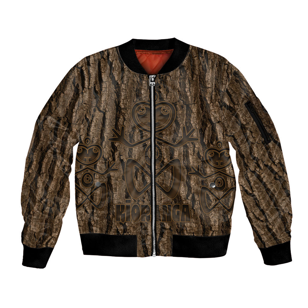 Kioranga Moriori New Zealand Sleeve Zip Bomber Jacket Kopi Rakau Carving Art