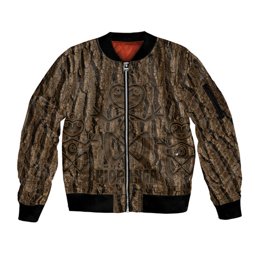 Kioranga Moriori New Zealand Sleeve Zip Bomber Jacket Kopi Rakau Carving Art