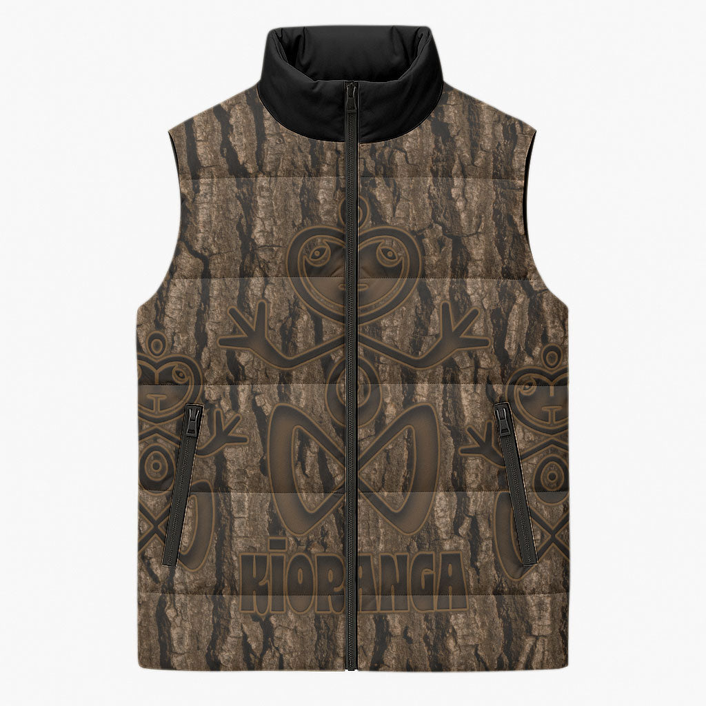 Kioranga Moriori New Zealand Sleeveless Puffer Jacket Kopi Rakau Carving Art