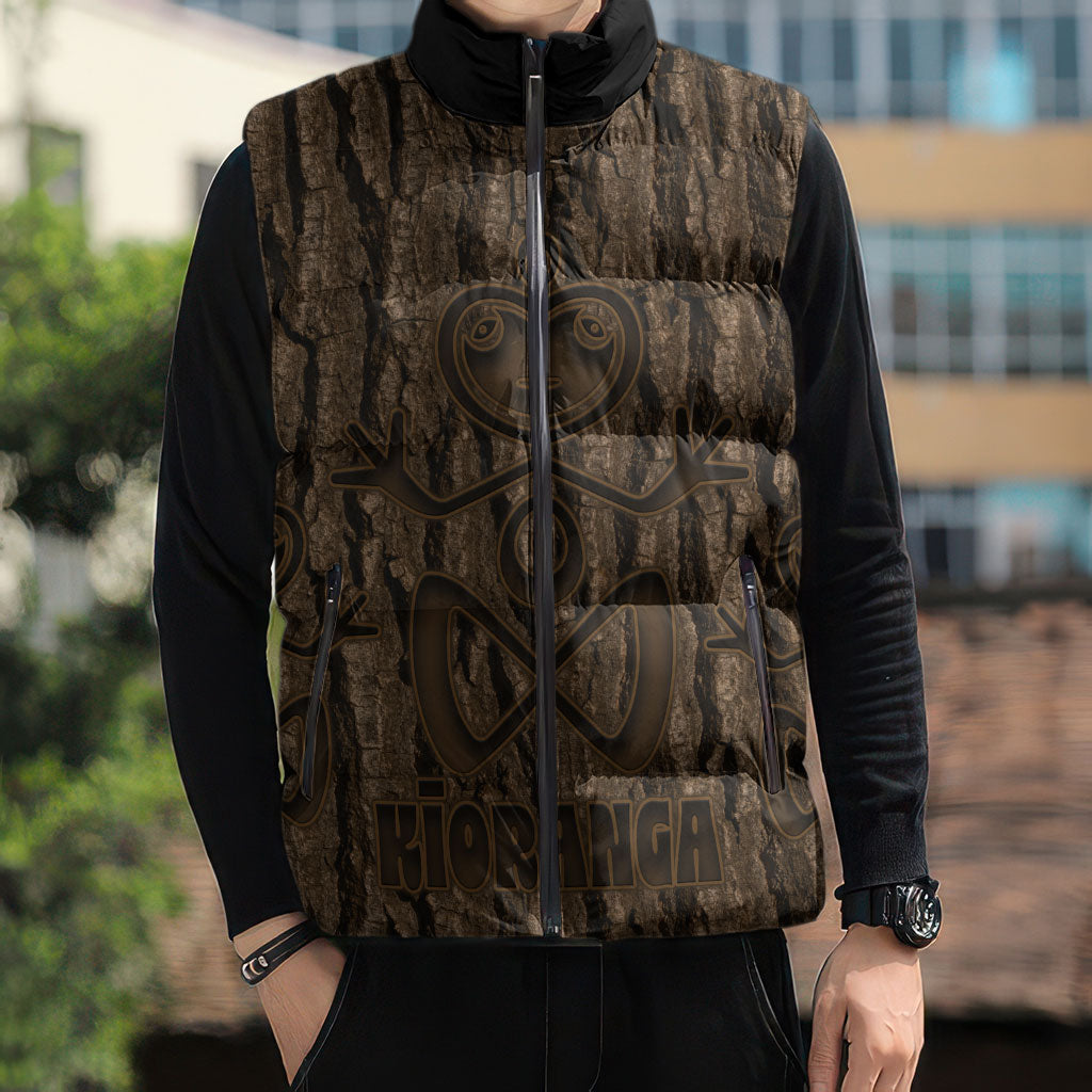Kioranga Moriori New Zealand Sleeveless Puffer Jacket Kopi Rakau Carving Art