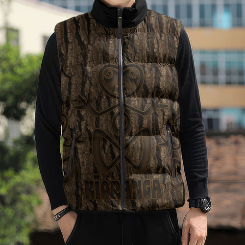 Kioranga Moriori New Zealand Sleeveless Puffer Jacket Kopi Rakau Carving Art