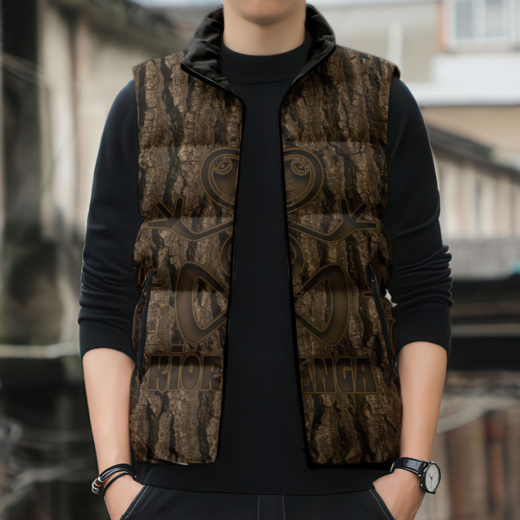 Kioranga Moriori New Zealand Sleeveless Puffer Jacket Kopi Rakau Carving Art