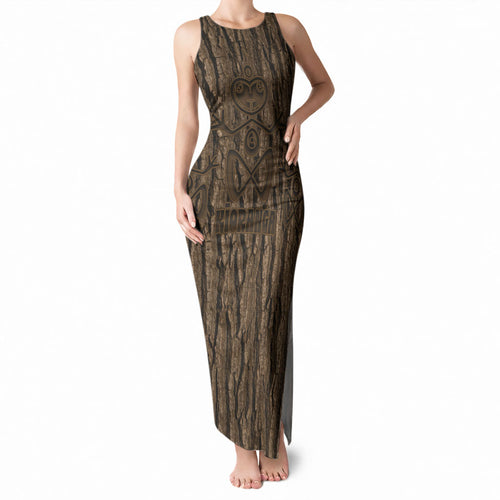 Kioranga Moriori New Zealand Tank Maxi Dress Kopi Rakau Carving Art