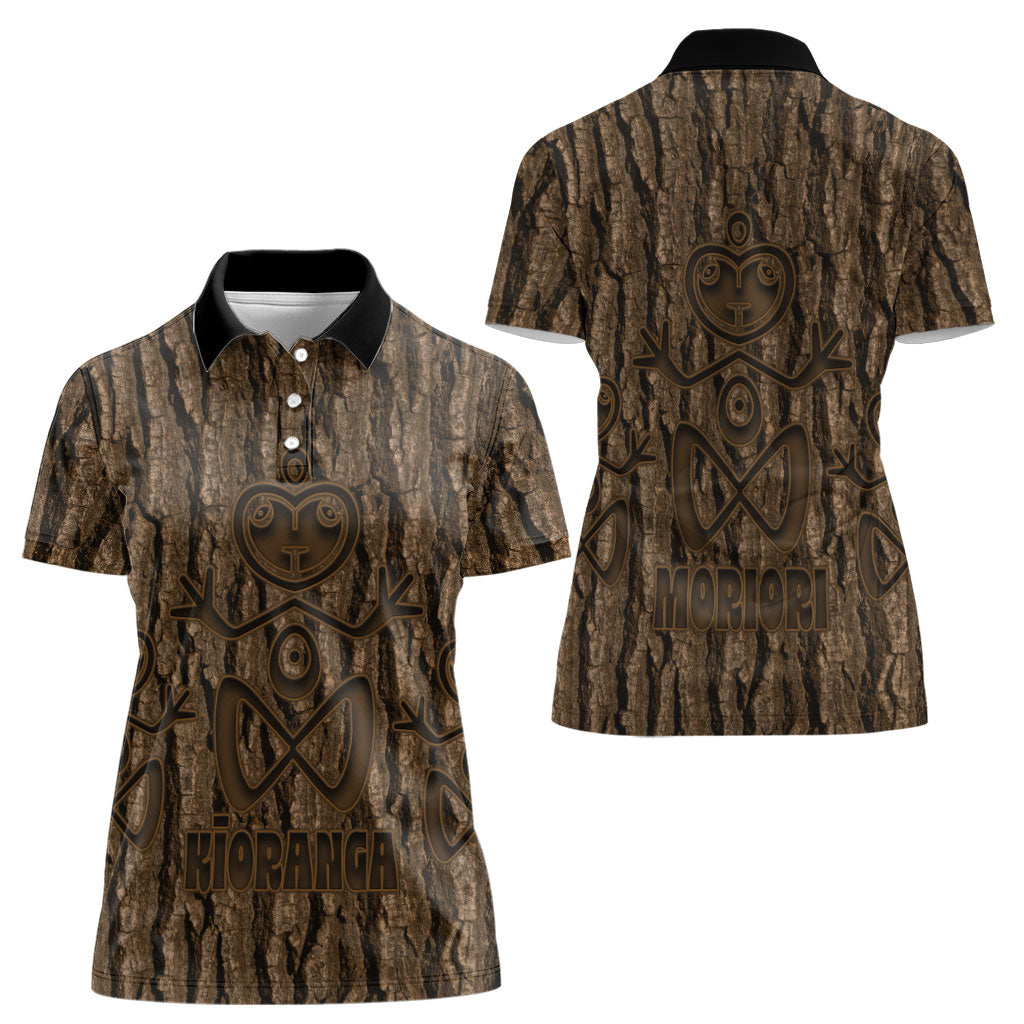 Kioranga Moriori New Zealand Women Polo Shirt Kopi Rakau Carving Art