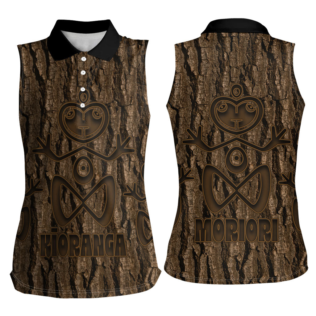 Kioranga Moriori New Zealand Women Sleeveless Polo Shirt Kopi Rakau Carving Art