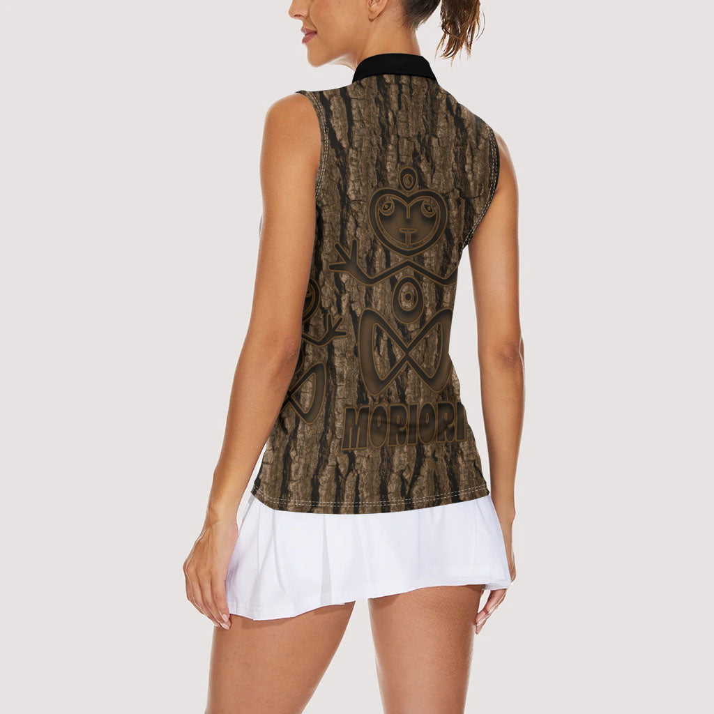 Kioranga Moriori New Zealand Women Sleeveless Polo Shirt Kopi Rakau Carving Art