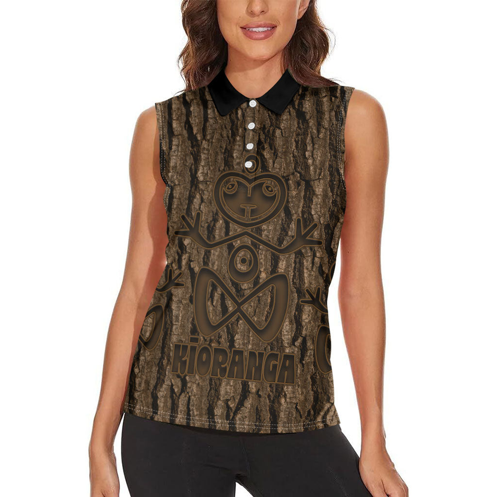 Kioranga Moriori New Zealand Women Sleeveless Polo Shirt Kopi Rakau Carving Art