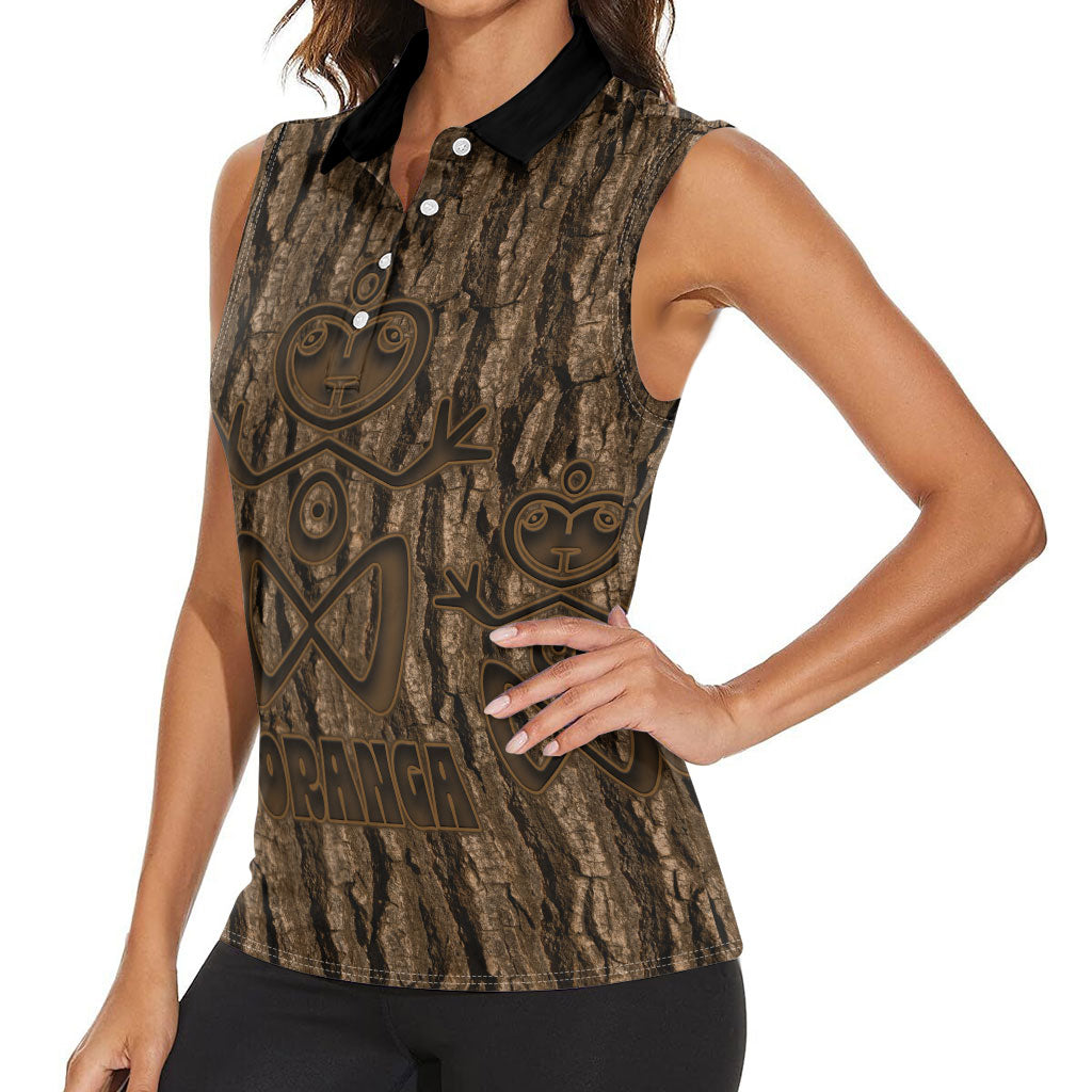Kioranga Moriori New Zealand Women Sleeveless Polo Shirt Kopi Rakau Carving Art
