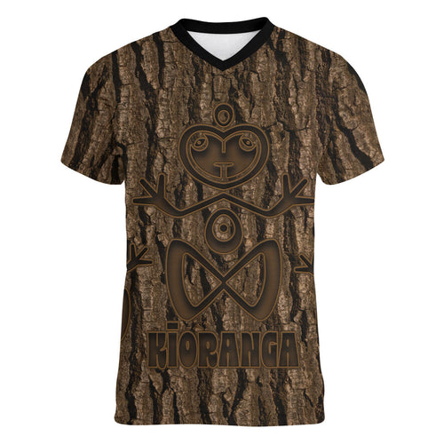 Kioranga Moriori New Zealand Women V-Neck T-Shirt Kopi Rakau Carving Art