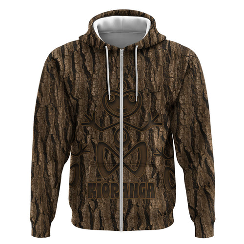 Kioranga Moriori New Zealand Zip Hoodie Kopi Rakau Carving Art