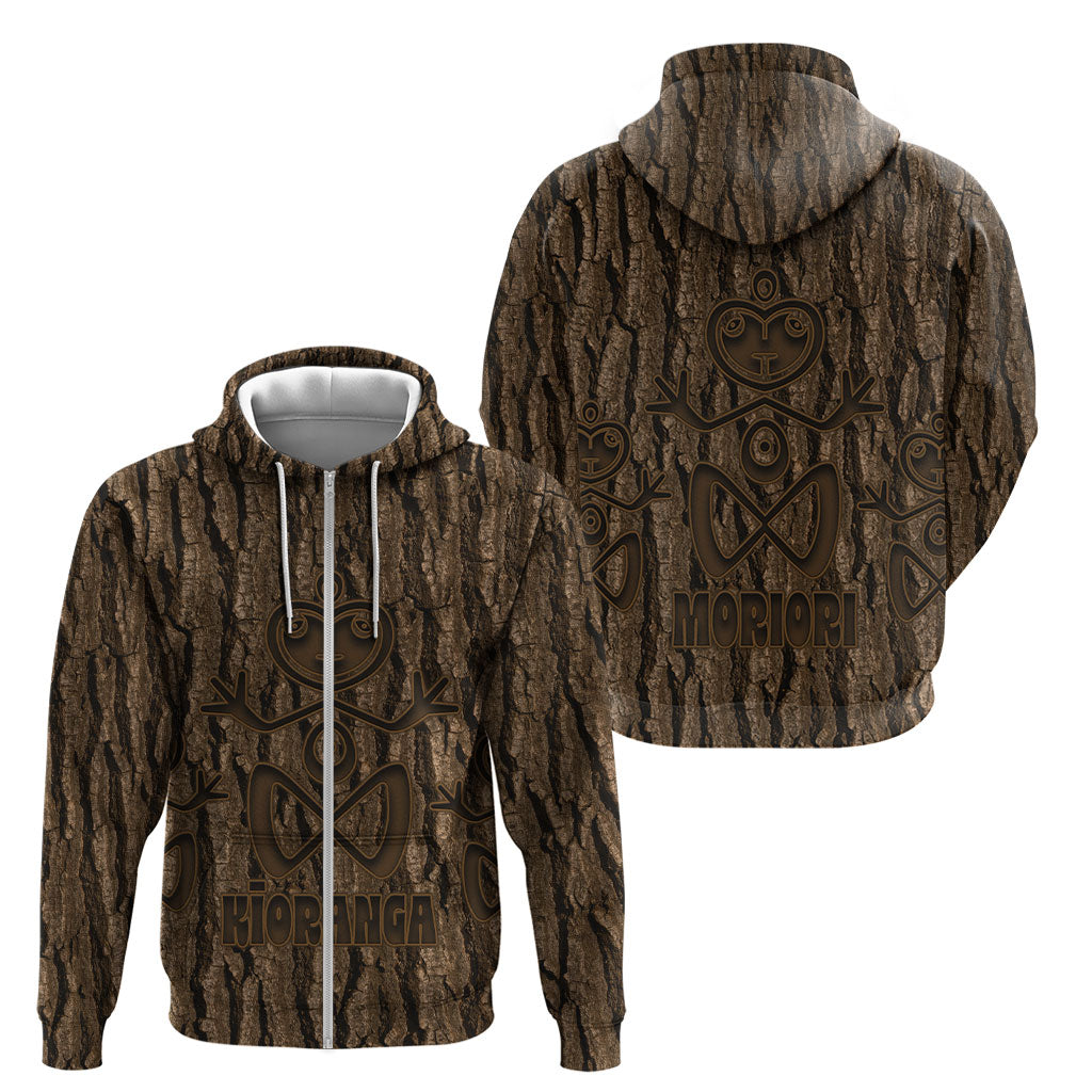 Kioranga Moriori New Zealand Zip Hoodie Kopi Rakau Carving Art