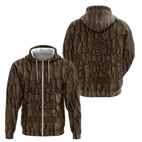 Kioranga Moriori New Zealand Zip Hoodie Kopi Rakau Carving Art