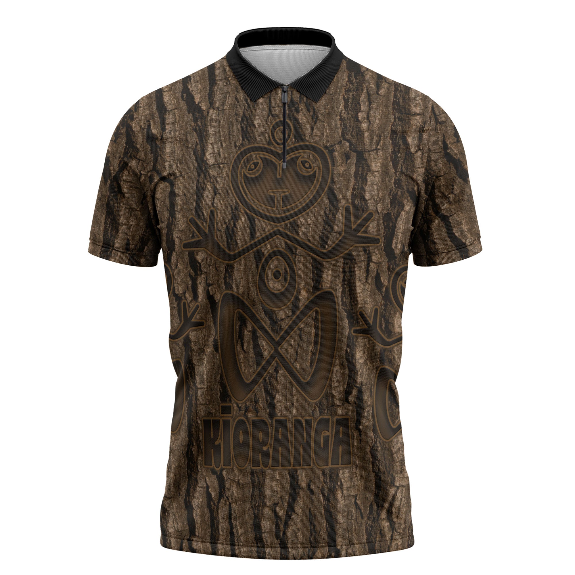 Kioranga Moriori New Zealand Zipper Polo Shirt Kopi Rakau Carving Art