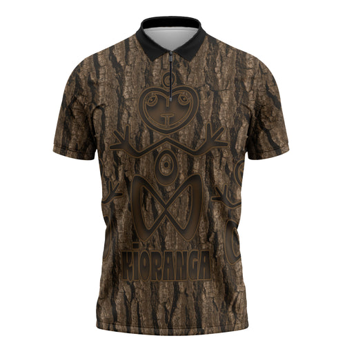 Kioranga Moriori New Zealand Zipper Polo Shirt Kopi Rakau Carving Art