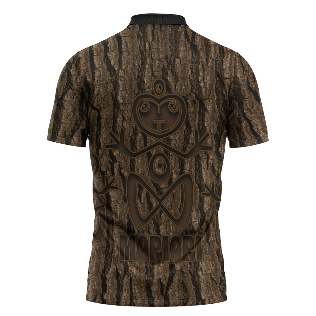 Kioranga Moriori New Zealand Zipper Polo Shirt Kopi Rakau Carving Art