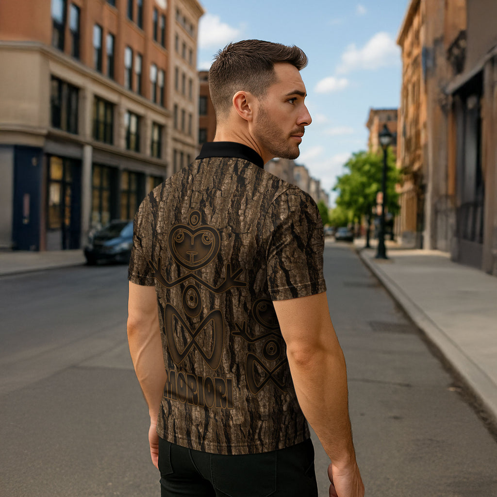 Kioranga Moriori New Zealand Zipper Polo Shirt Kopi Rakau Carving Art
