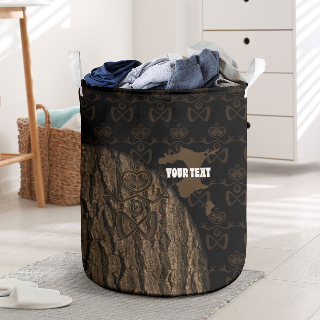 Moriori Kekoru New Zealand Personalised Laundry Basket Kopi Rakau Carving Chatham Islands Map