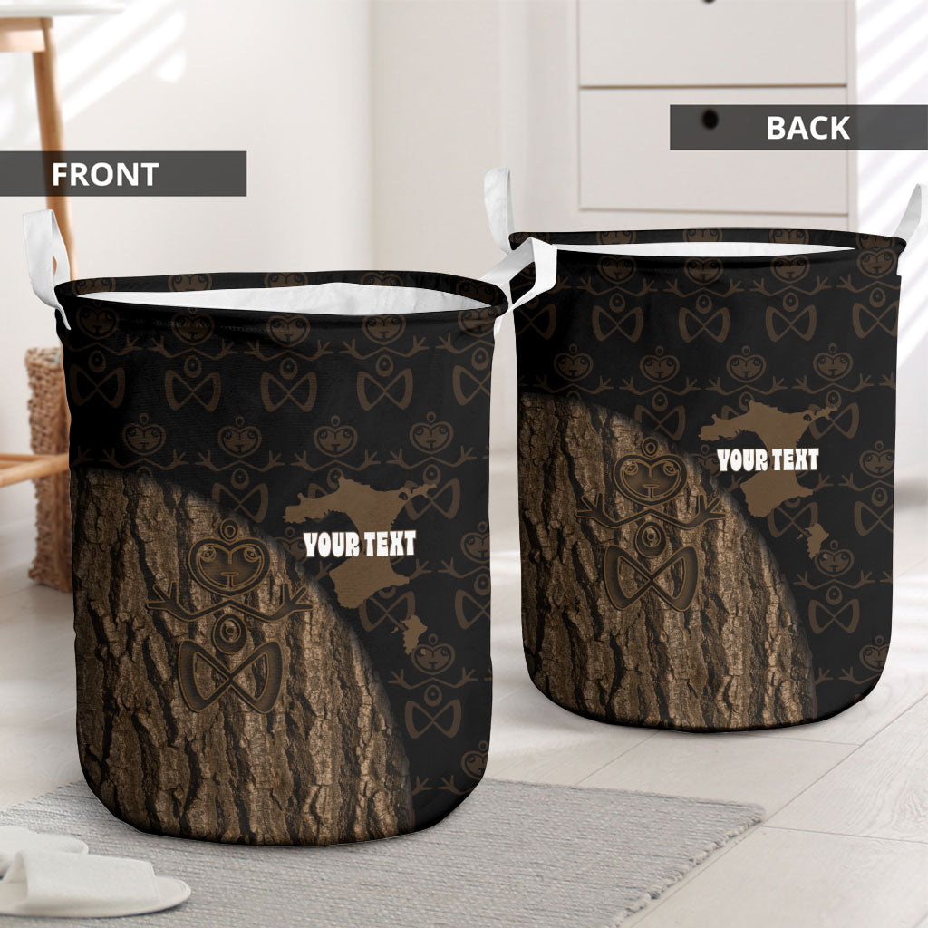Moriori Kekoru New Zealand Personalised Laundry Basket Kopi Rakau Carving Chatham Islands Map