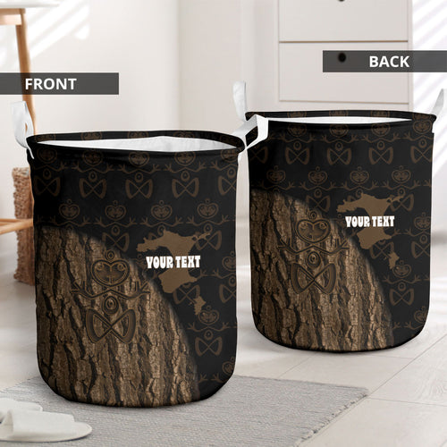 Moriori Kekoru New Zealand Personalised Laundry Basket Kopi Rakau Carving Chatham Islands Map