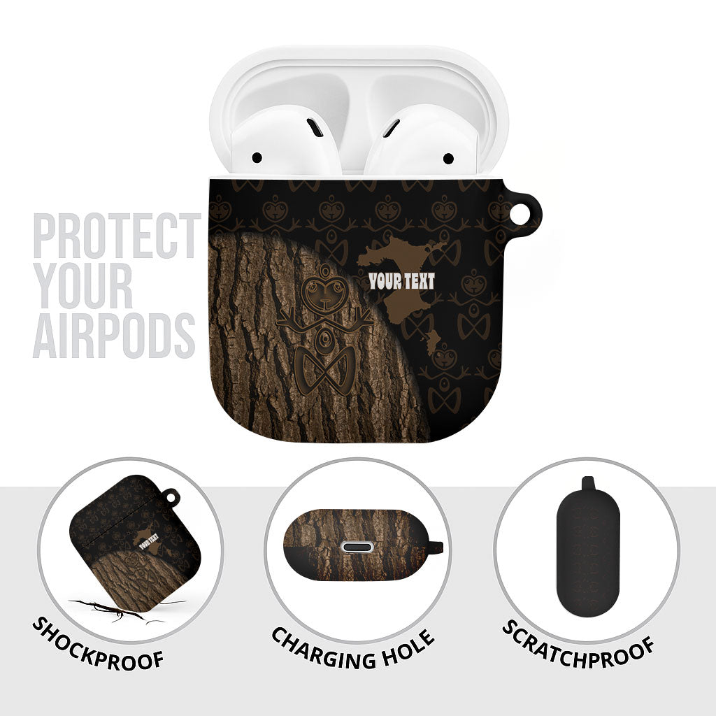 Moriori Kekoru New Zealand Personalised AirPods Case Kopi Rakau Carving Chatham Islands Map