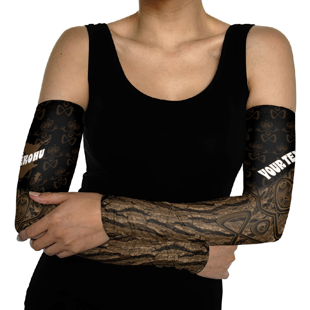 Moriori Kekoru New Zealand Personalised Arm Sleeves Kopi Rakau Carving Chatham Islands Map
