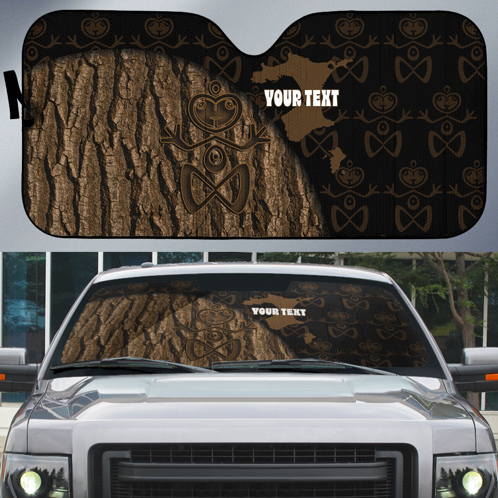 Moriori Kekoru New Zealand Personalised Auto Sun Shade Kopi Rakau Carving Chatham Islands Map