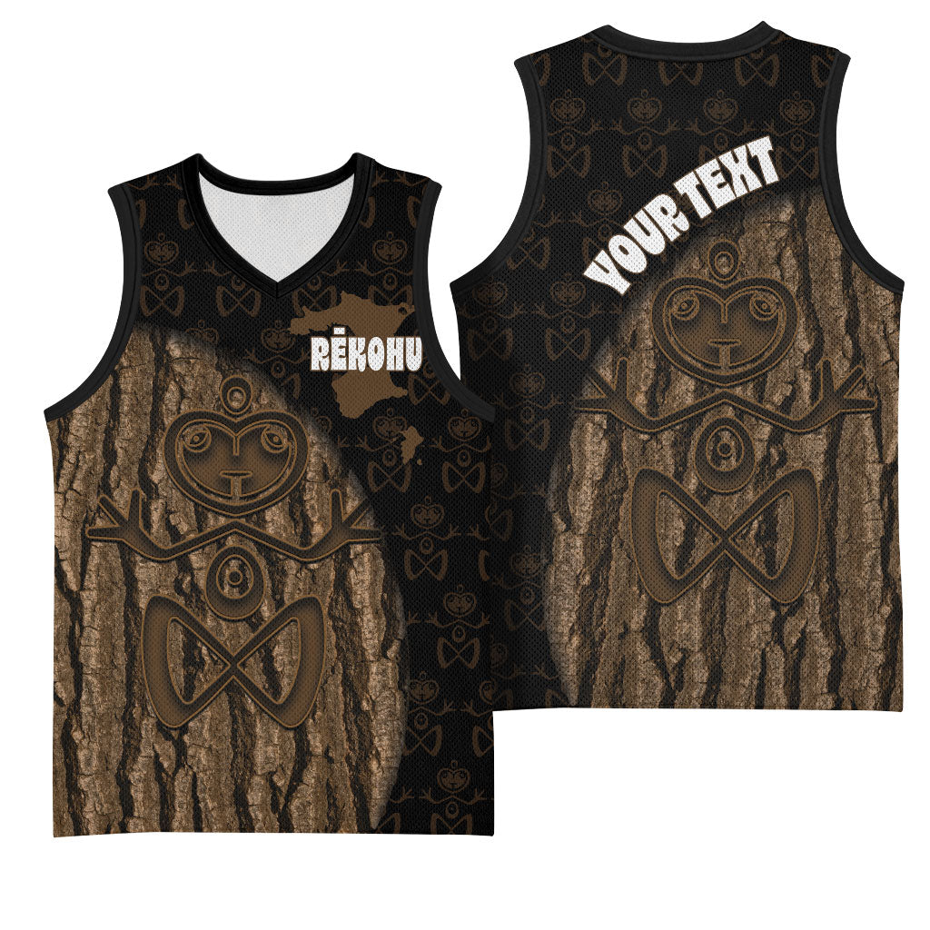 Moriori Kekoru New Zealand Personalised Basketball Jersey Kopi Rakau Carving Chatham Islands Map