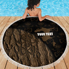 Moriori Kekoru New Zealand Personalised Beach Blanket Kopi Rakau Carving Chatham Islands Map