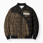 Moriori Kekoru New Zealand Personalised Bomber Puffer Jacket Kopi Rakau Carving Chatham Islands Map