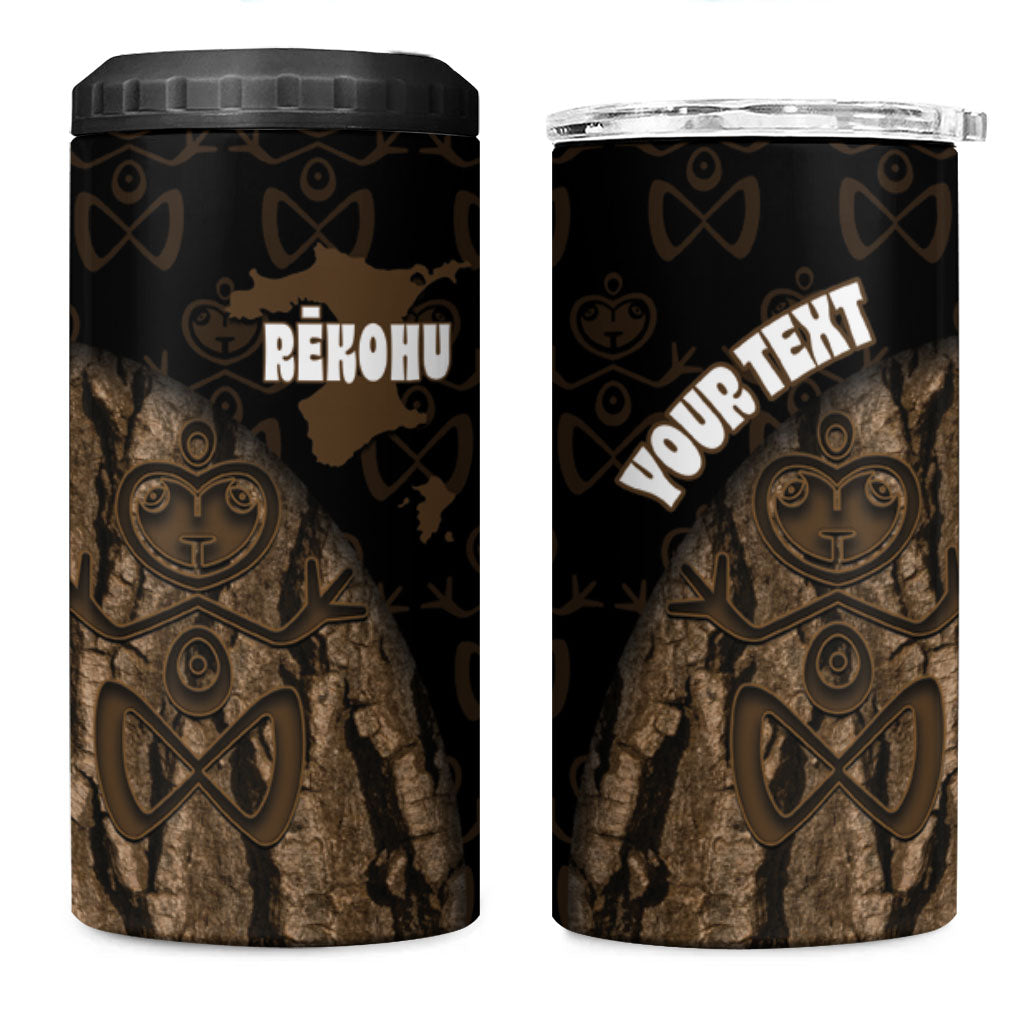 Moriori Kekoru New Zealand Personalised 4 in 1 Can Cooler Tumbler Kopi Rakau Carving Chatham Islands Map
