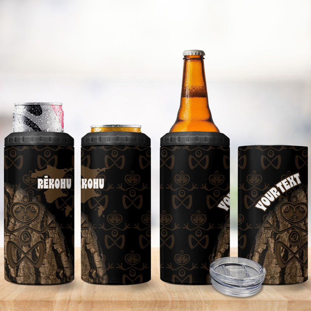 Moriori Kekoru New Zealand Personalised 4 in 1 Can Cooler Tumbler Kopi Rakau Carving Chatham Islands Map