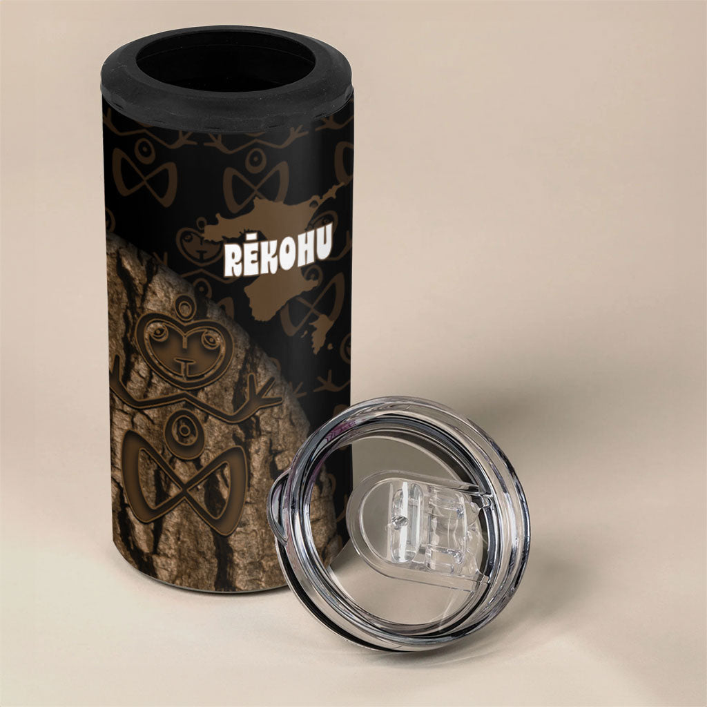 Moriori Kekoru New Zealand Personalised 4 in 1 Can Cooler Tumbler Kopi Rakau Carving Chatham Islands Map