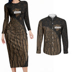 Moriori Kekoru New Zealand Personalised Couples Matching Long Sleeve Bodycon Dress and Long Sleeve Button Shirt Kopi Rakau Carving Chatham Islands Map