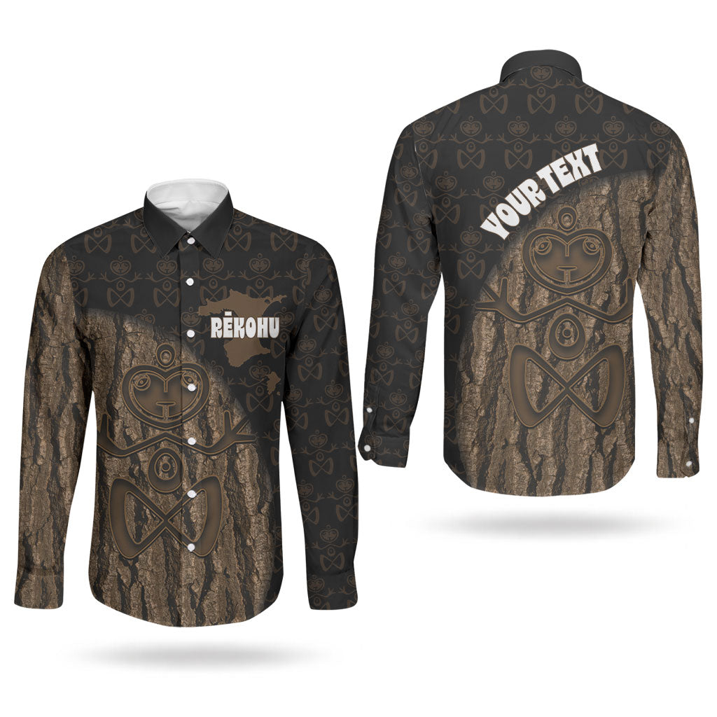Moriori Kekoru New Zealand Personalised Couples Matching Long Sleeve Bodycon Dress and Long Sleeve Button Shirt Kopi Rakau Carving Chatham Islands Map