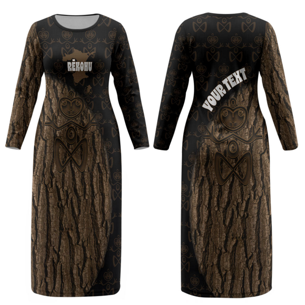 Moriori Kekoru New Zealand Personalised Couples Matching Long Sleeve Bodycon Dress and Long Sleeve Button Shirt Kopi Rakau Carving Chatham Islands Map