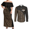 Moriori Kekoru New Zealand Personalised Couples Matching Off Shoulder Maxi Dress and Long Sleeve Button Shirt Kopi Rakau Carving Chatham Islands Map