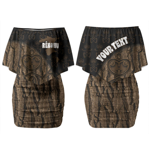 Moriori Kekoru New Zealand Personalised Couples Matching Off Shoulder Short Dress and Hawaiian Shirt Kopi Rakau Carving Chatham Islands Map