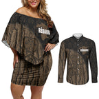 Moriori Kekoru New Zealand Personalised Couples Matching Off Shoulder Short Dress and Long Sleeve Button Shirt Kopi Rakau Carving Chatham Islands Map