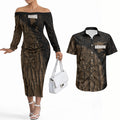 Moriori Kekoru New Zealand Personalised Couples Matching Off The Shoulder Long Sleeve Dress and Hawaiian Shirt Kopi Rakau Carving Chatham Islands Map