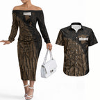 Moriori Kekoru New Zealand Personalised Couples Matching Off The Shoulder Long Sleeve Dress and Hawaiian Shirt Kopi Rakau Carving Chatham Islands Map